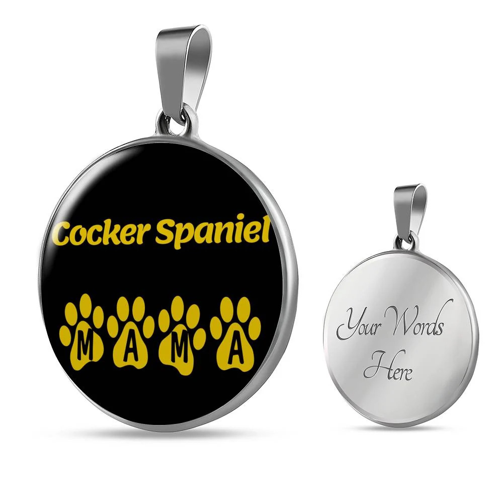 Cocker Spaniel Mama Circle Pendant Necklace Stainless Steel 24 Inch Chain Silve
